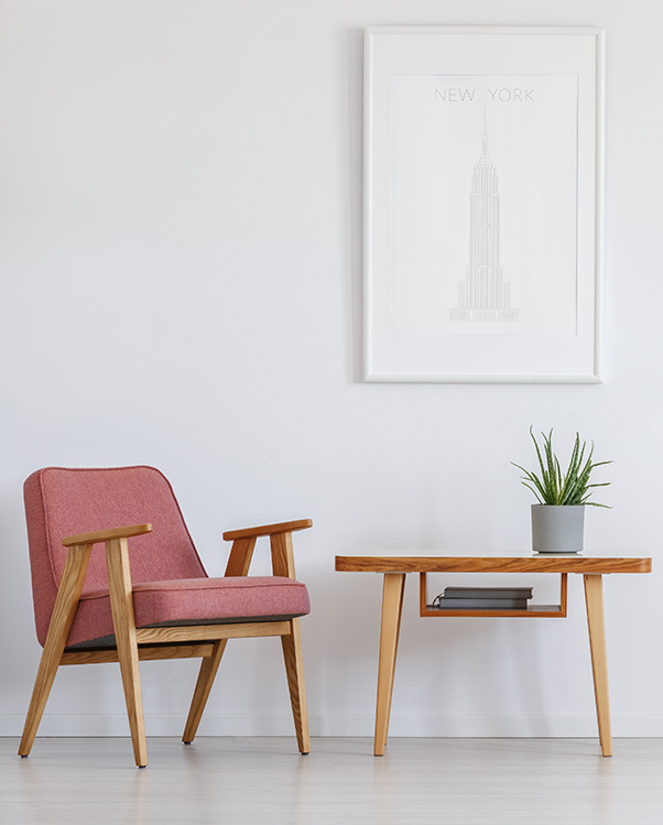 Pink chair in therapist office in Rochester, NY